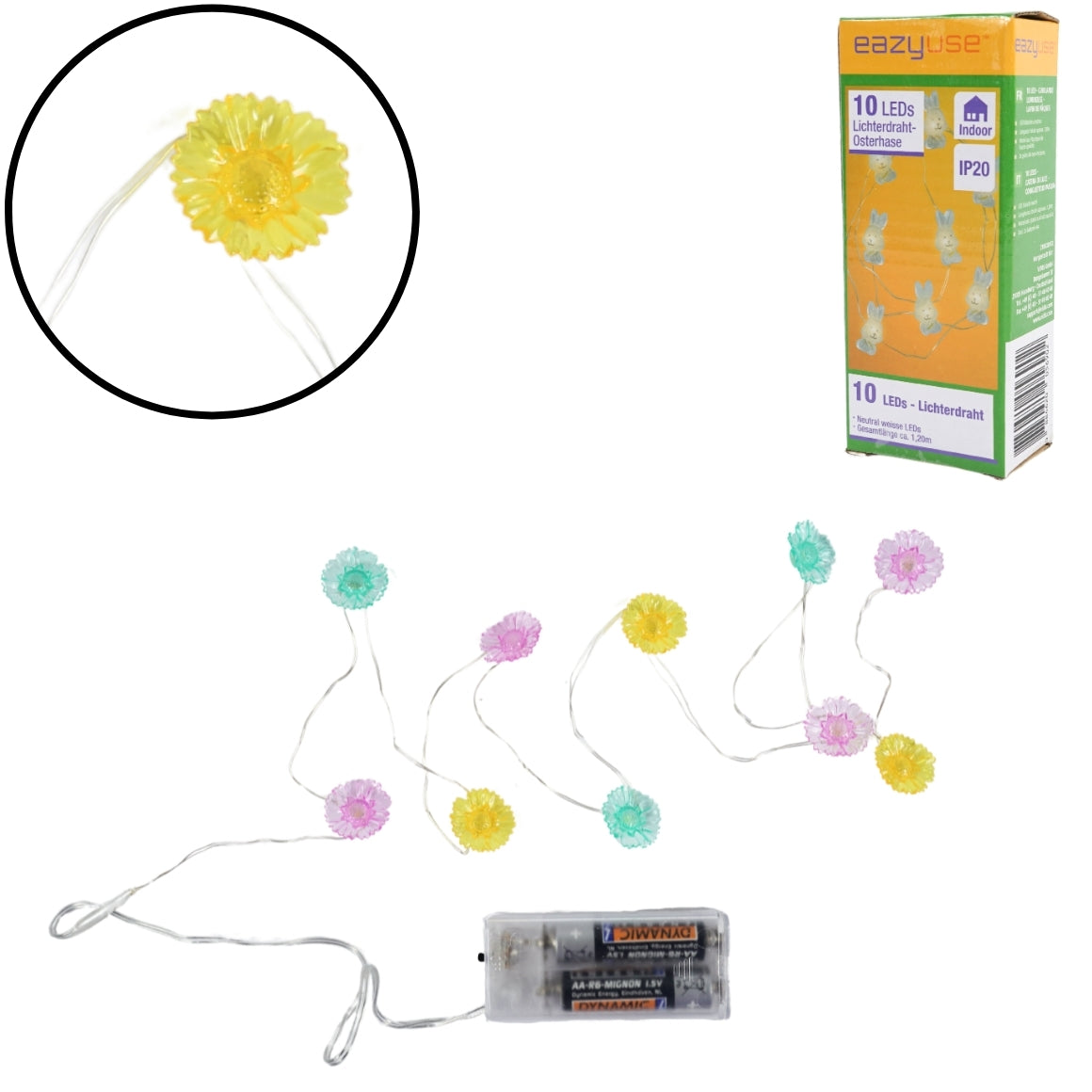 Guirlande de fleurs LED colorées à piles 120 cm