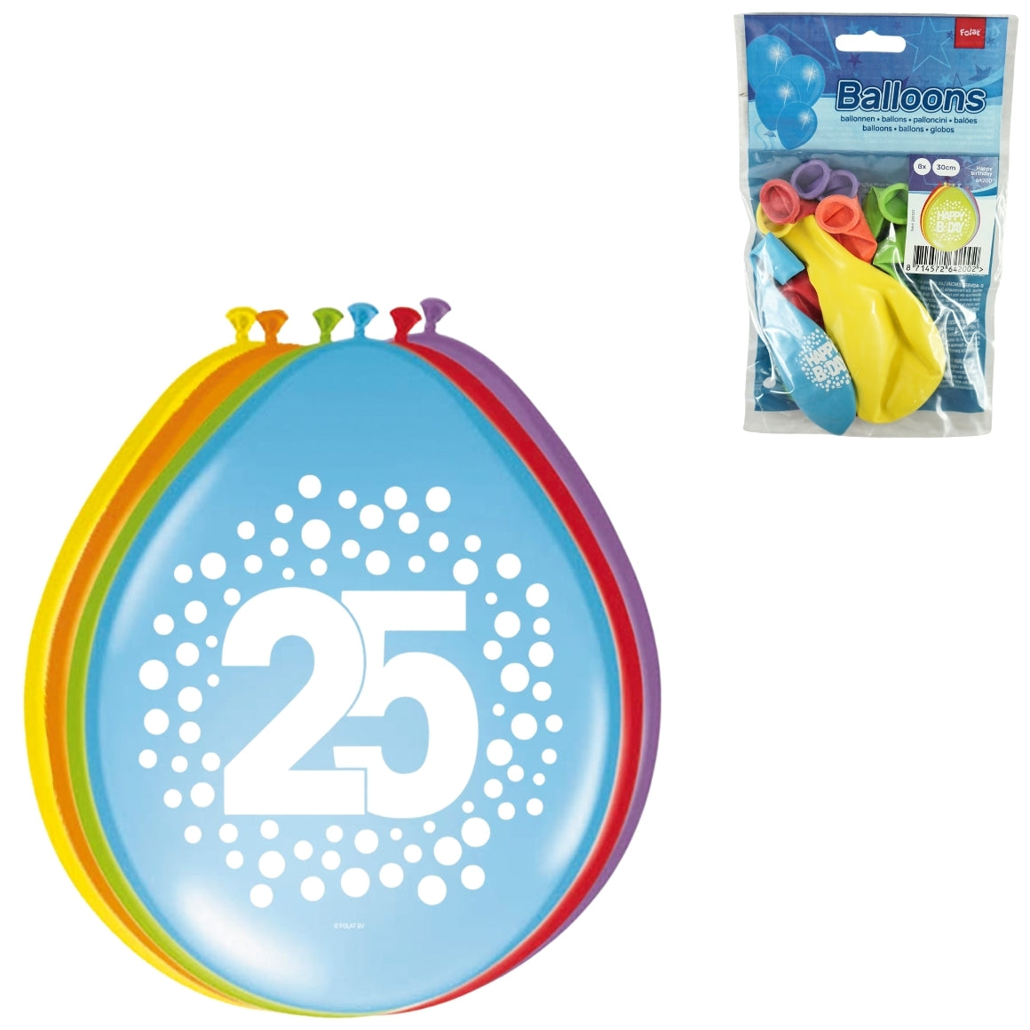 Folat Rainbow Dots Balloons 25 Years 30 Cm 8 Pieces