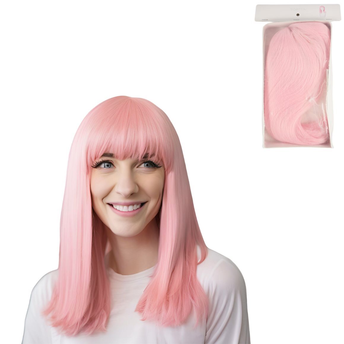 Pink Medium-length Wig One Size
