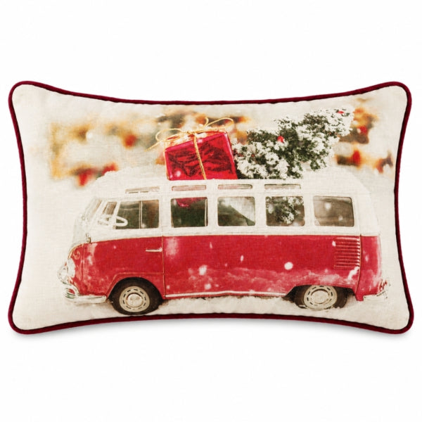 Red Vintage Vw Bus Christmas Cushion 50 X 30 Cm