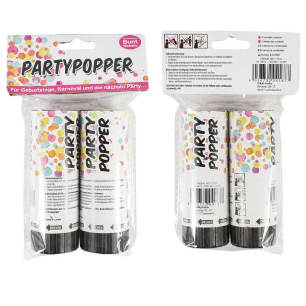 Canon à Confettis Party Popper 10,5 Cm 2 Pièces