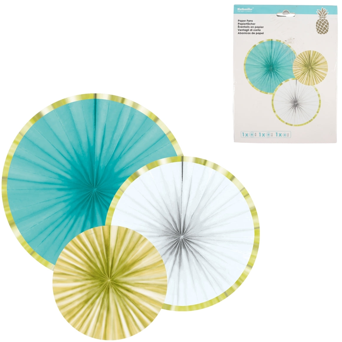 Party Decoration Fan Pineapple Paper 35 Cm Set Of 3