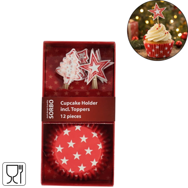 Sorbo Cupcake Mold And Topper Red Set Of 24 Pieces