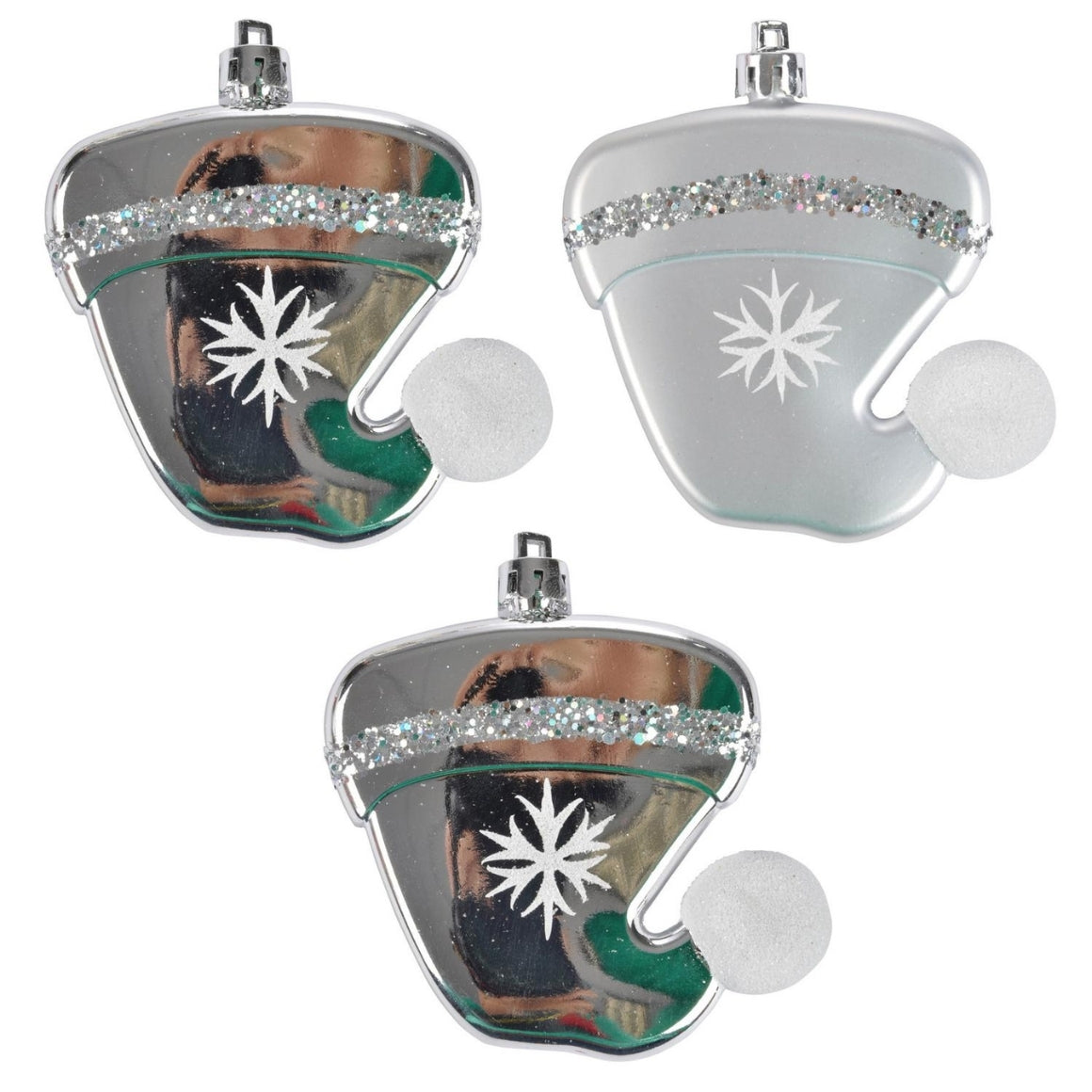 Christmas Ornament Hat Silver-colored 8 Cm Set Of 3