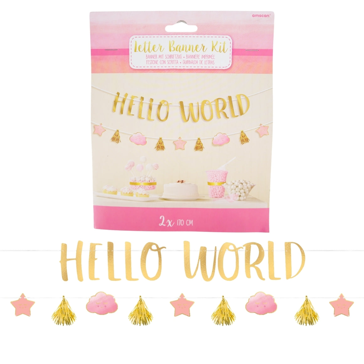 Letter Garland Baby Girl Hello World Pink/gold 170 Cm