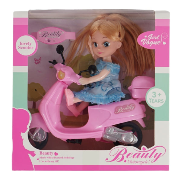 Beauty Motorcycle Teen Doll Pink/blue 22 Cm
