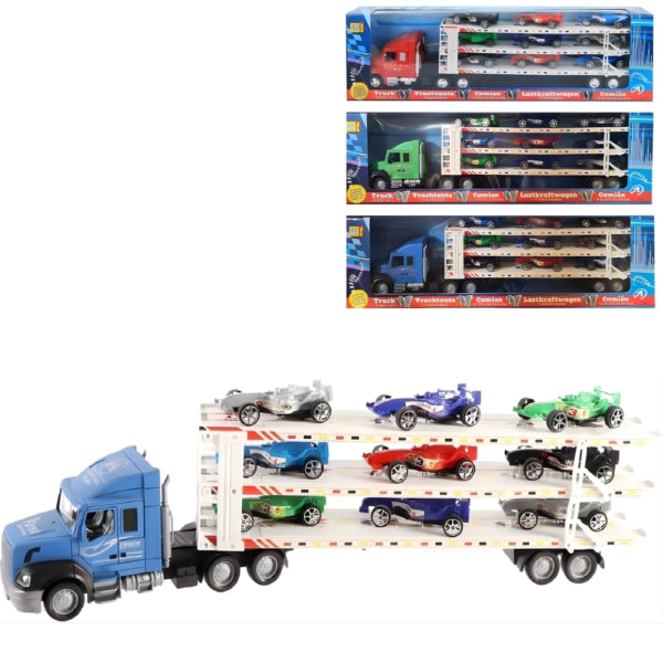 Kids Fun Truck With Trailer And Race Cars 58 Cm