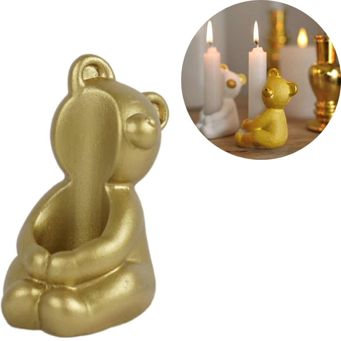 Candle Holder Bear Gold-colored 8 Cm