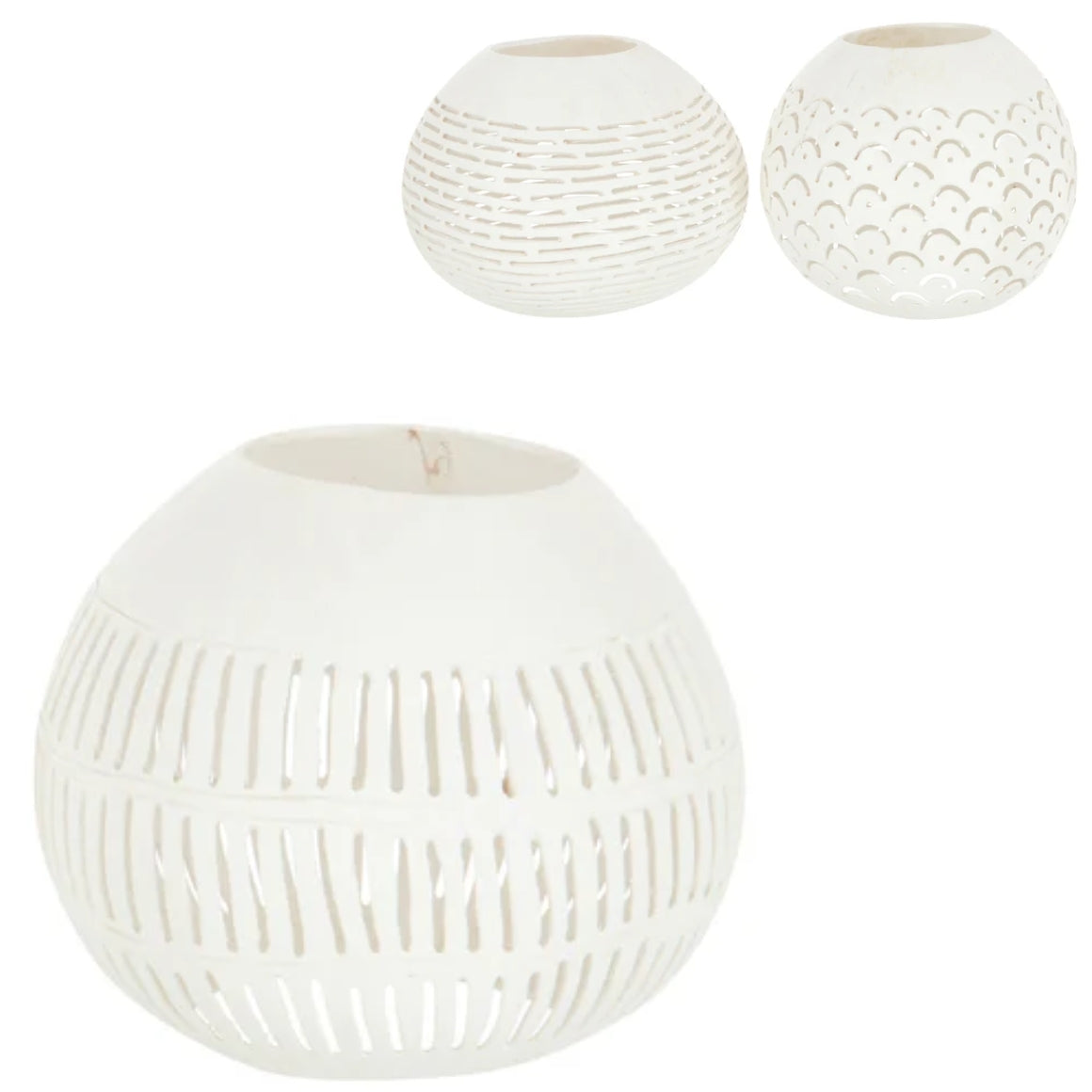 J-line Tealight Holder Coconut Lines White 14 Cm 3 Assorted