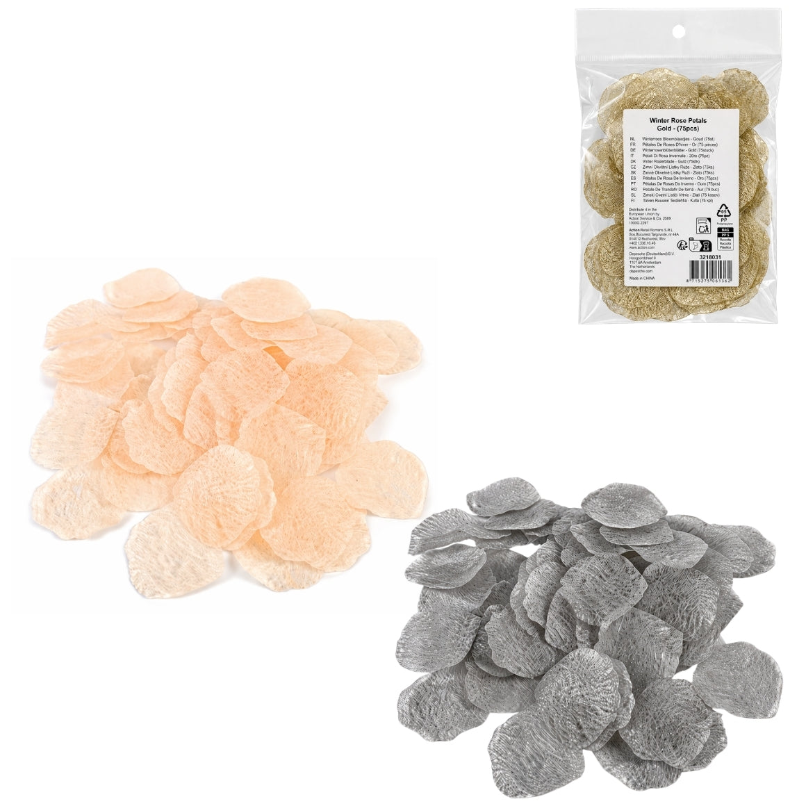 Decorative Winter Rose Leaves 5.5 Cm 75 Pieces 3 Assorted