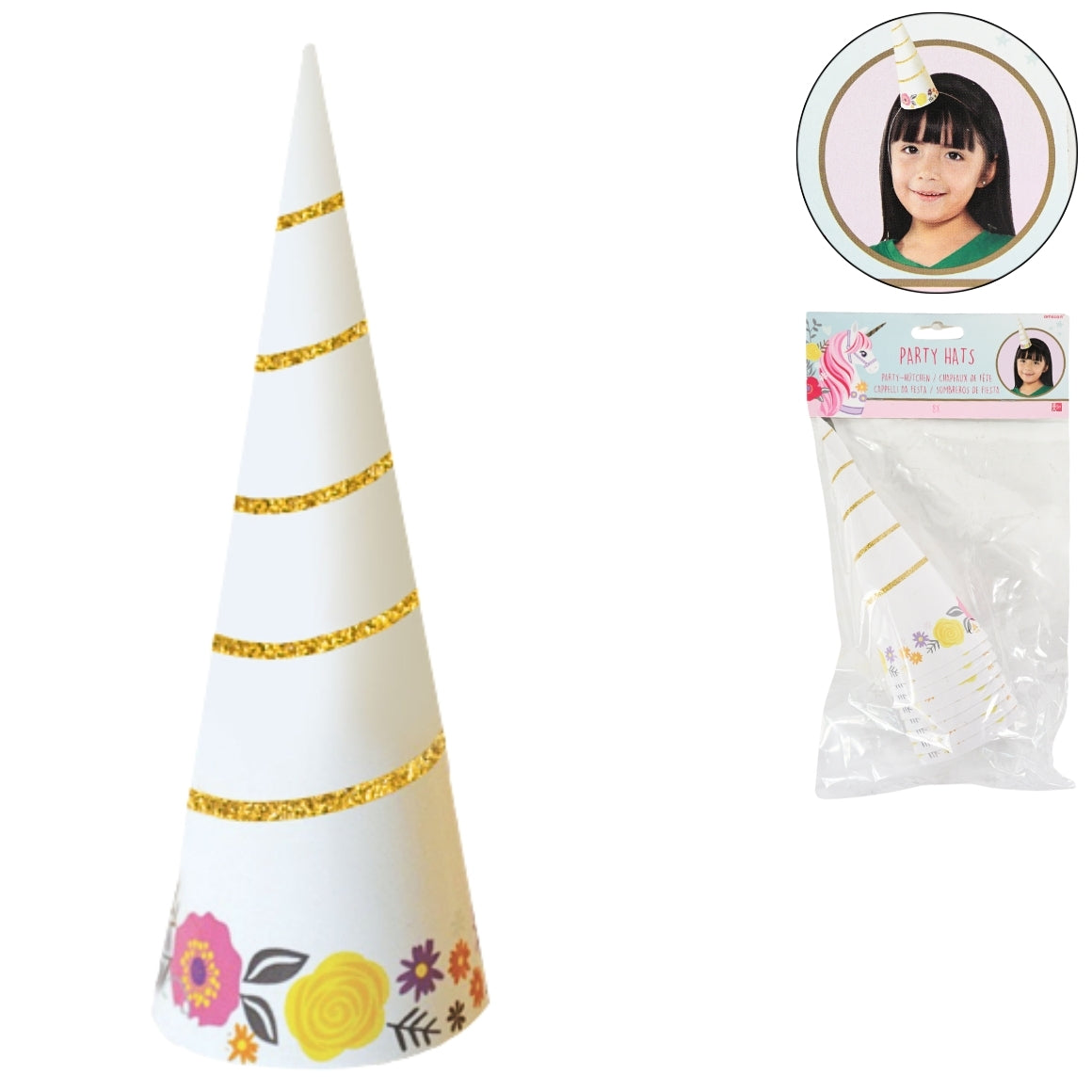 Papírová čepice Magical Unicorn 17 cm 8 kusů