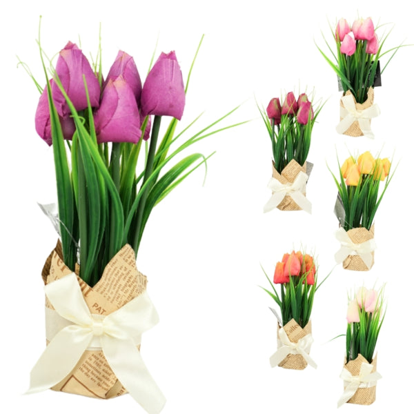 Artificial Tulip Flowers In Gift Packaging 23 Cm 6 Assorted