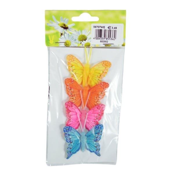 Decorative Butterfly On Wire 6 Cm Set Of 4