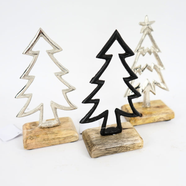 Pine Tree Sculpture On Mango Wood Base 17 Cm