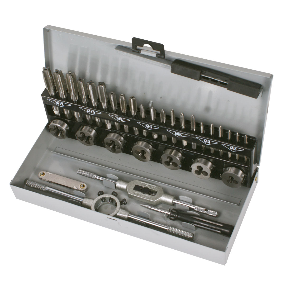 Set Maschi E Filiere 32 Pezzi M3-m12 Hss Din 352 Sw7m Scatola Metallica Proline