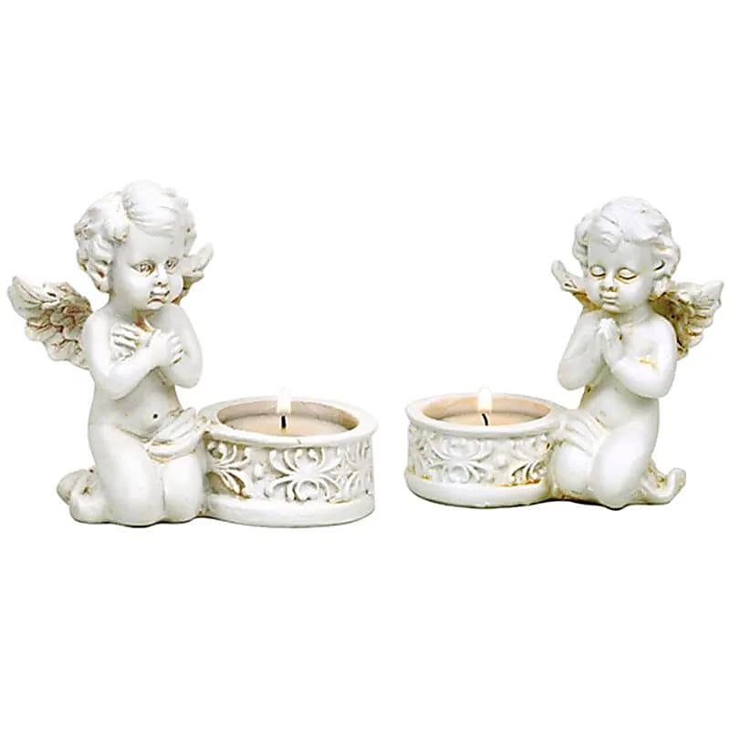 Two Angels With Candle Holders - 234 G; 10 x 9 cm