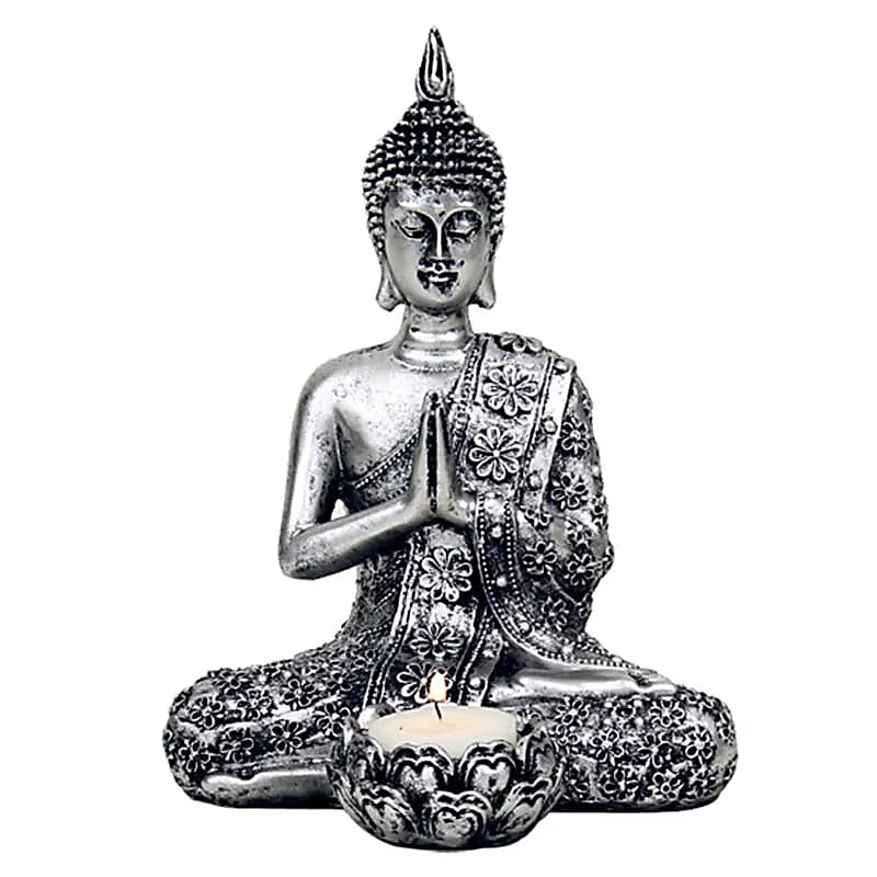 Buda Con Candelabro De Color Plata - 326 G; 20,5 centímetros