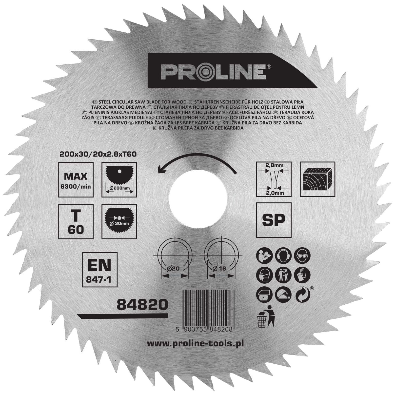 Circular Saw For Wood 200 Mm 60 Teeth Carbon Free Proline
