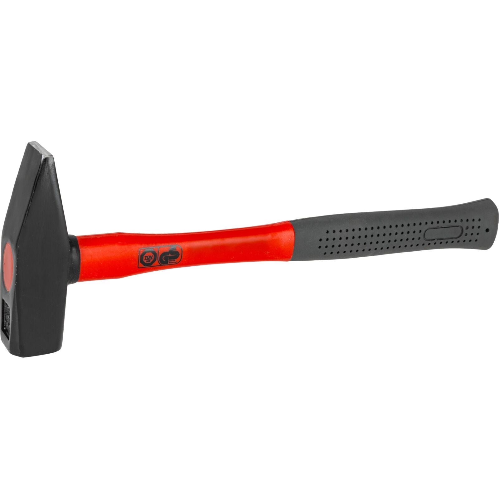 Machinistenhamer 800 g Gs-gecertificeerde, gesmede kop, gestempeld met gewicht en Din1040-glasvezelhandgreep, gecoat met geel plastic rubber, zwarte mouwkop, zwart mat gelakt Proline