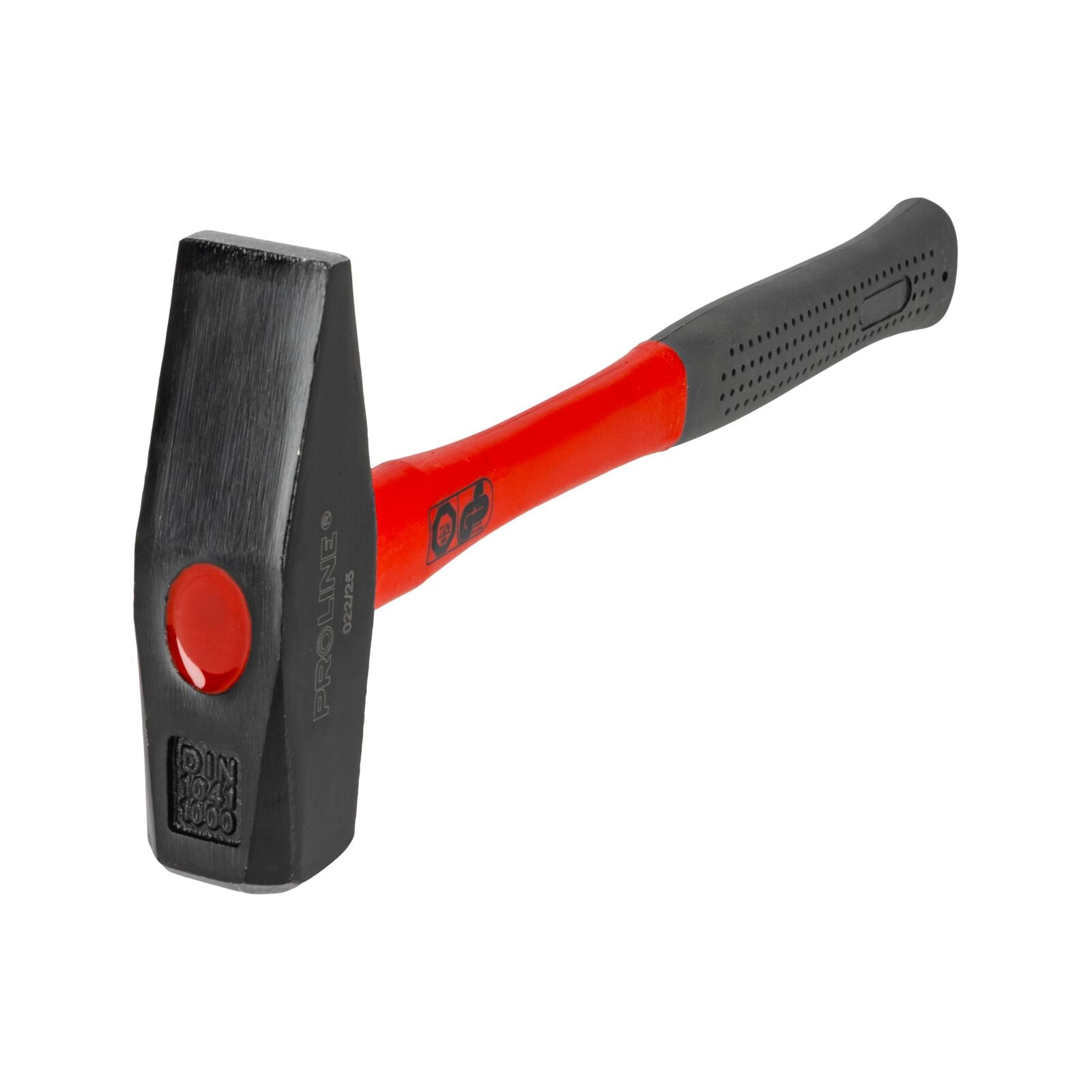 Machinists Hammer 1000g According To Din 1040 Gs Certified Drop Forged Head Stamped With Weight And Din1040 Fiberglass Handle Coated With Yellow Plastic Rubber Black Sleeve Head Painted Black Matt Proline