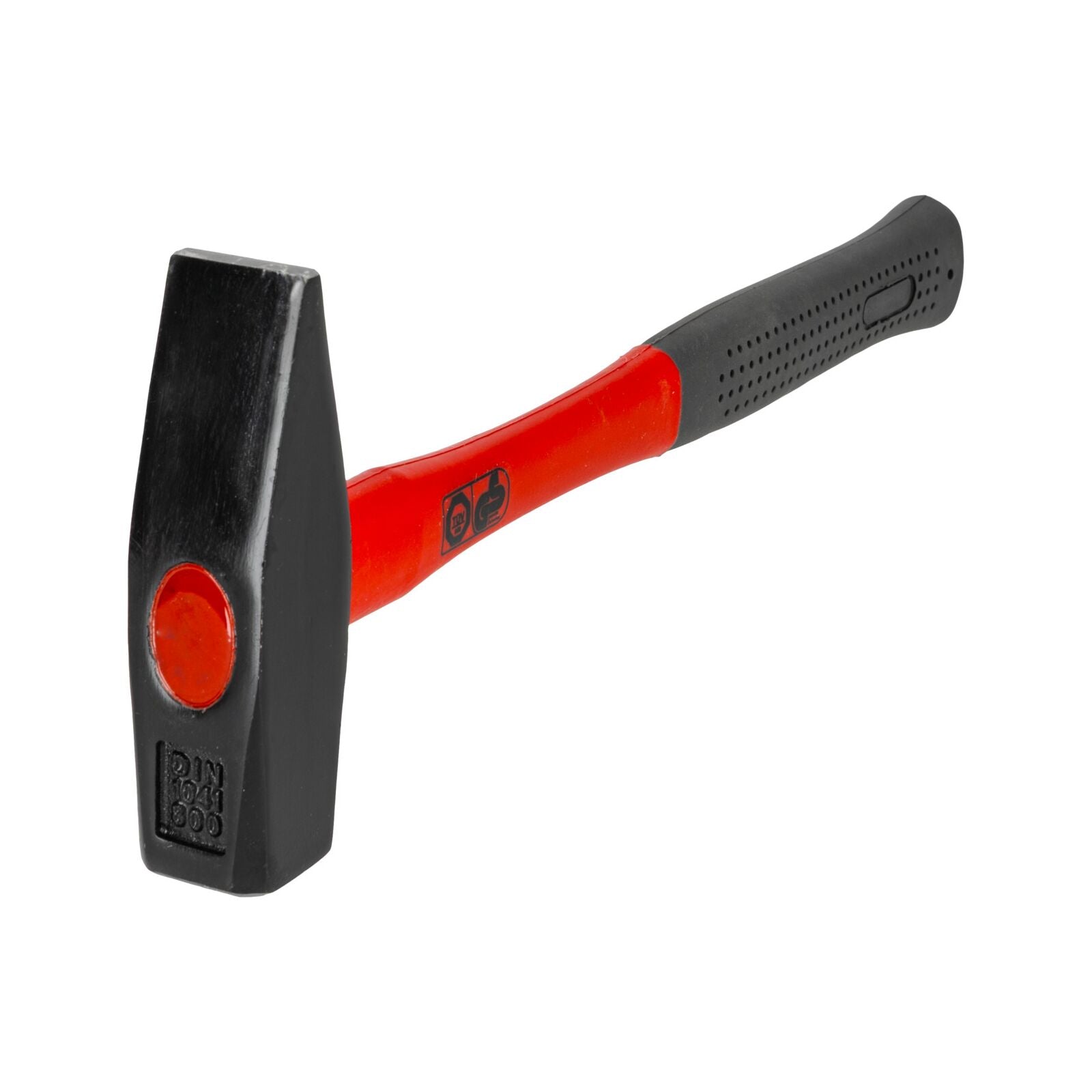 Machinistenhamer 800 g Gs-gecertificeerde, gesmede kop, gestempeld met gewicht en Din1040-glasvezelhandgreep, gecoat met geel plastic rubber, zwarte mouwkop, zwart mat gelakt Proline