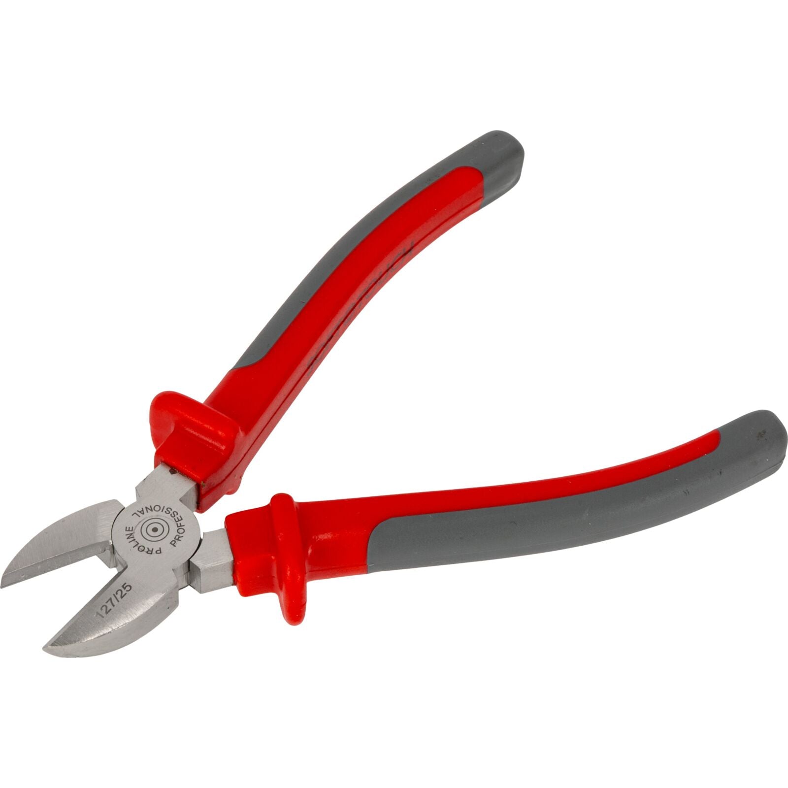 Diagonale zijsnijtang 180 mm matrijsgesmeed gehard satijnen afwerking heavy duty grijze kunststof en donkerblauwe rubberen handgreep Proline