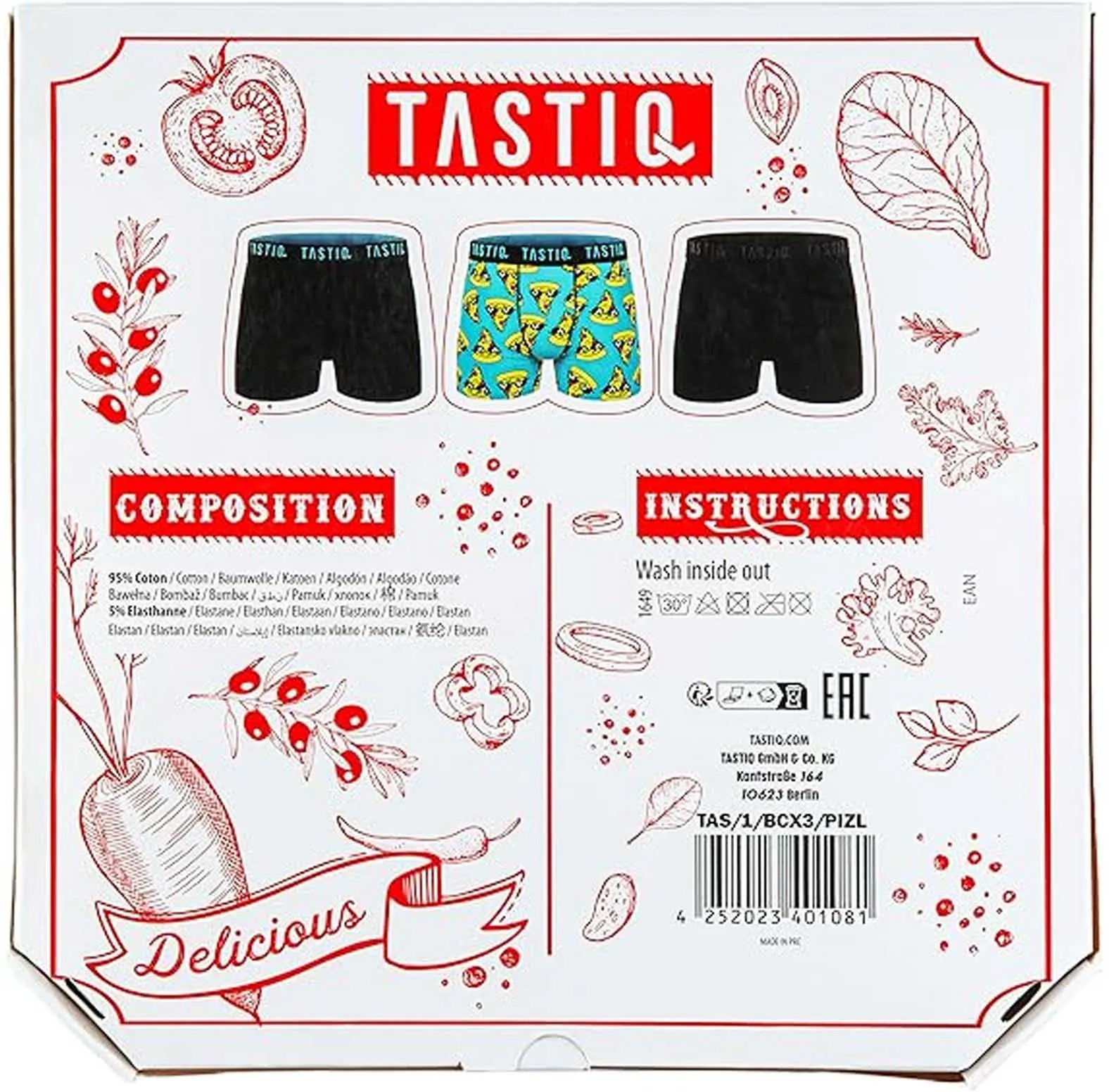 Tastiq Pizza 3-pack Giftbox Boxershorts Zwart
