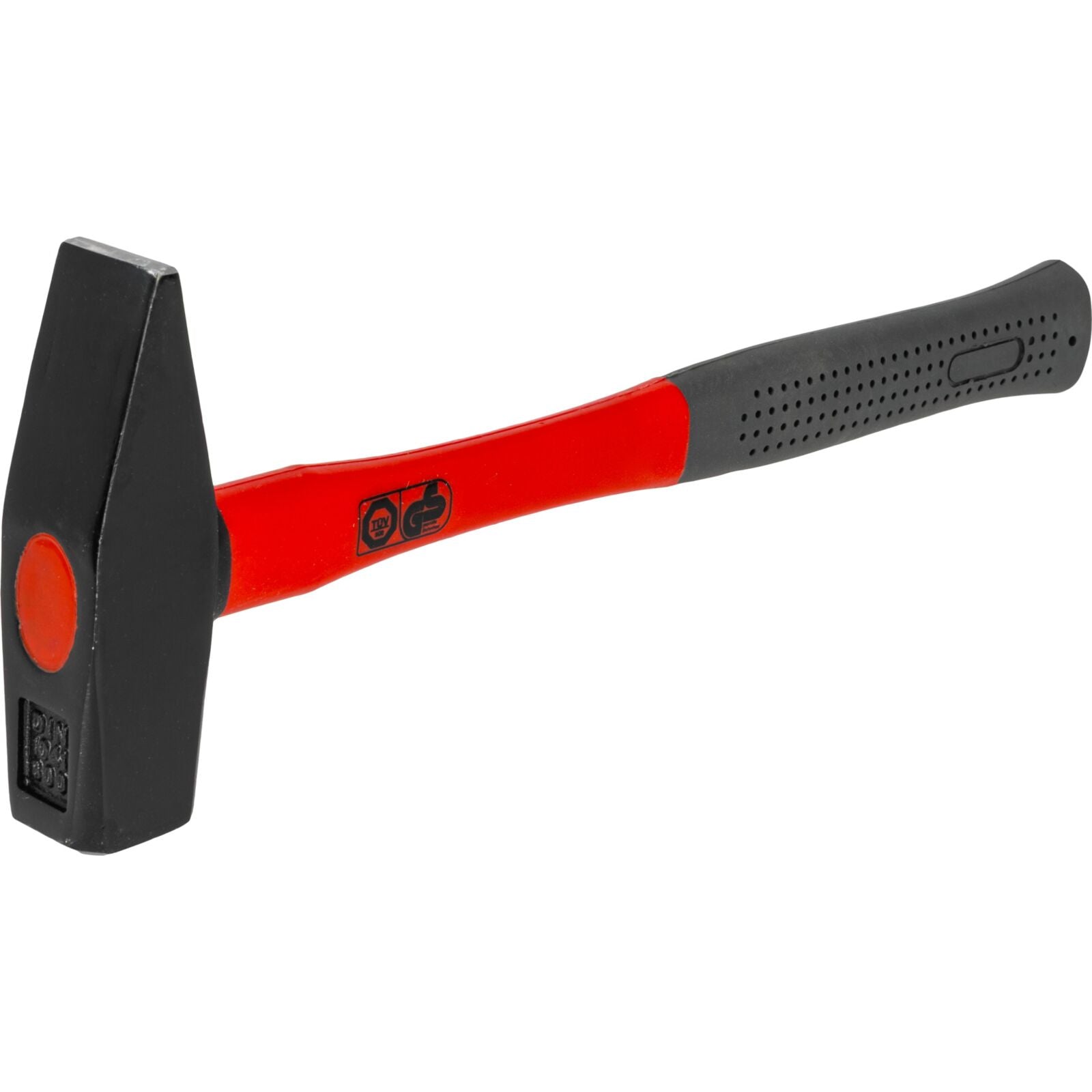 Machinistenhamer 800 g Gs-gecertificeerde, gesmede kop, gestempeld met gewicht en Din1040-glasvezelhandgreep, gecoat met geel plastic rubber, zwarte mouwkop, zwart mat gelakt Proline