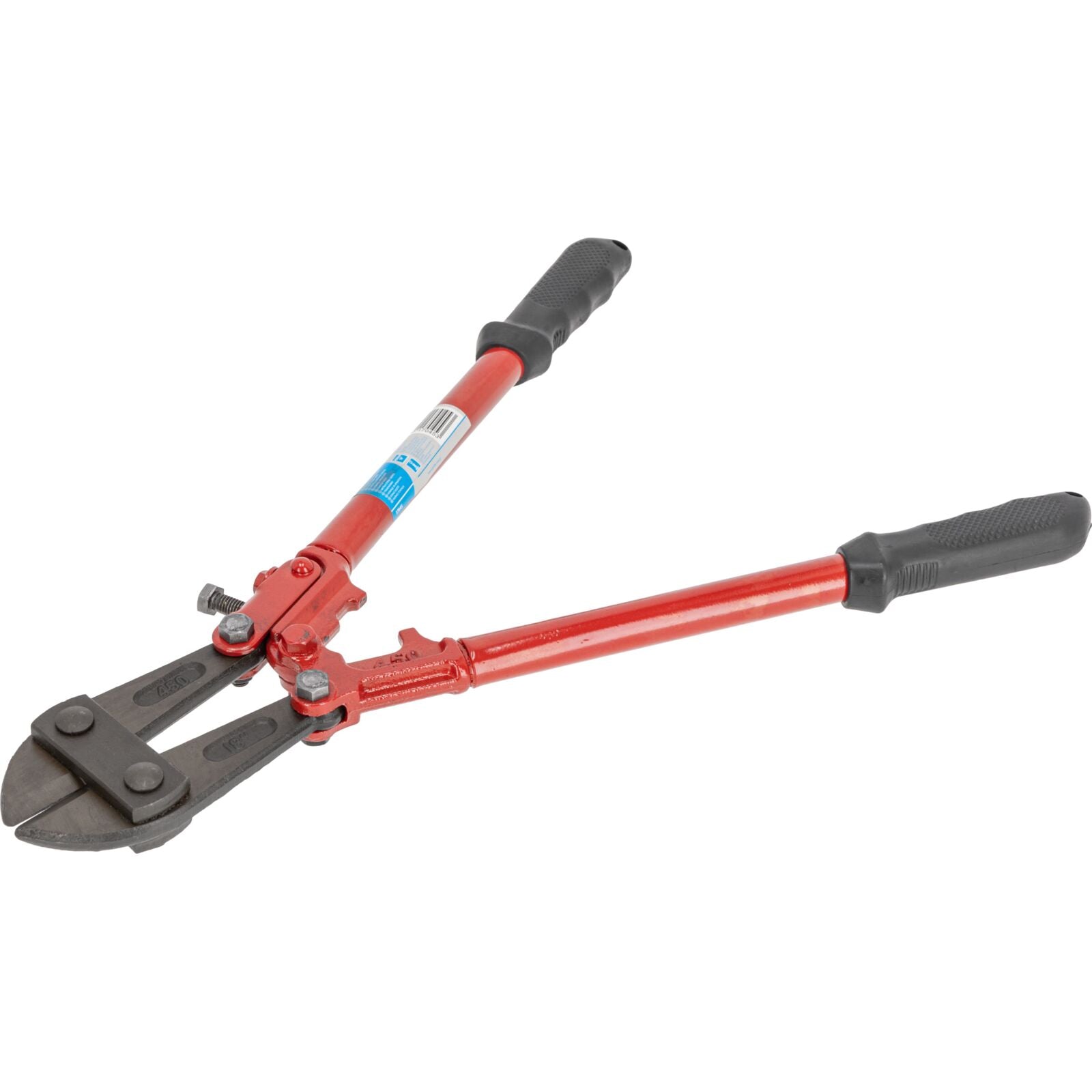 Cortador de parafuso. Solte as mandíbulas forjadas. Cabo tubular de aço pintado de vermelho com mangas de borracha preta. Parafuso de ajuste para resistência de corte. Tamanho 450 mm.