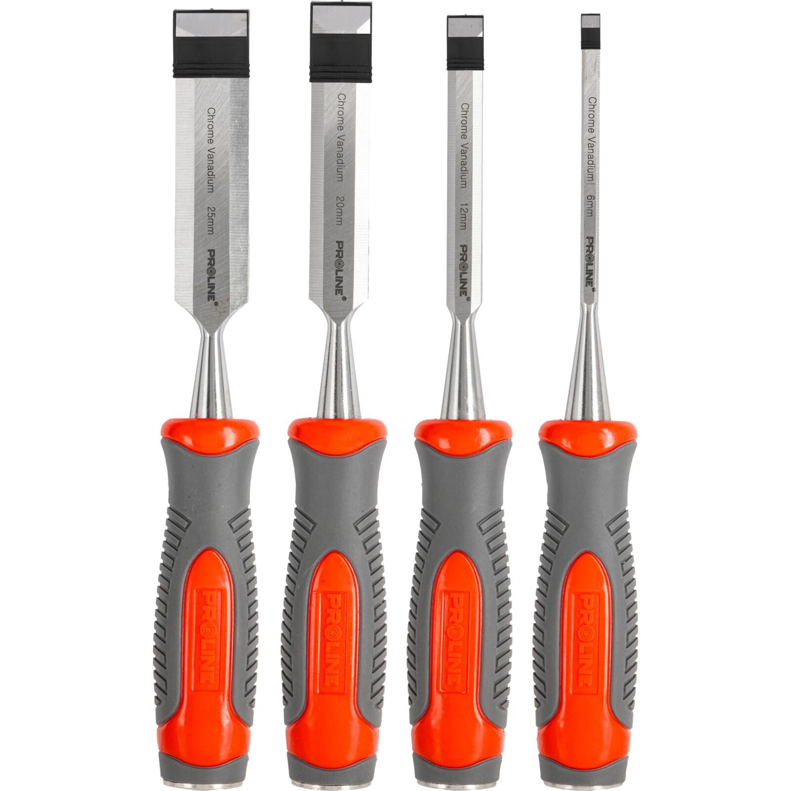 Set Scalpelli Per Legno 4 Pezzi Manico Piatto In Cromo-Vanadio Rinforzato In Composito Hrc 60 Hrc (TPR) Superficie Antiscivolo 6 Mm 12 Mm 20 Mm 25 Mm Proline