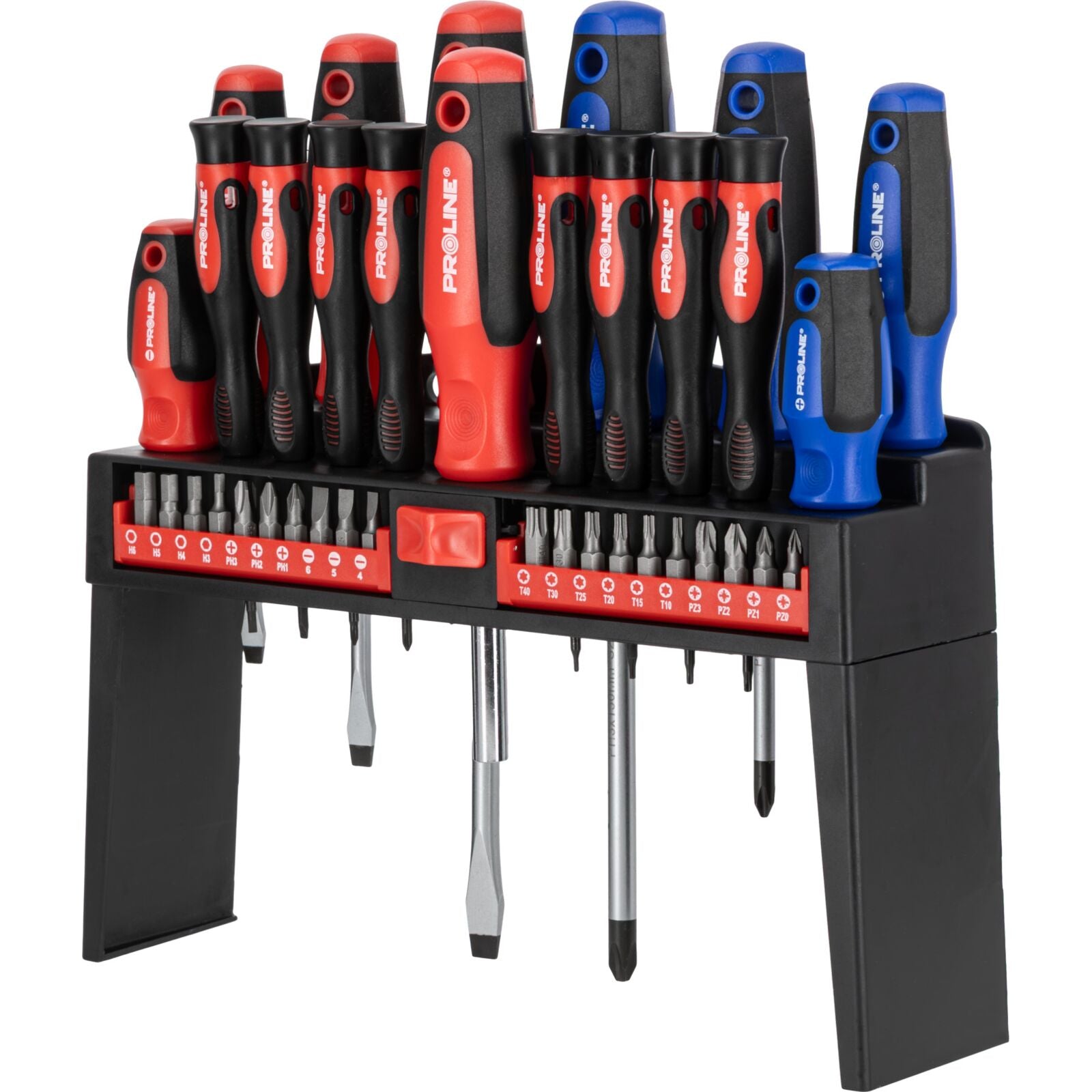 Set cacciaviti 37 pezzi Acciaio S2 Hrc 59±2 Punta magnetica Impugnatura ergonomica soft-touch Supporto Proline
