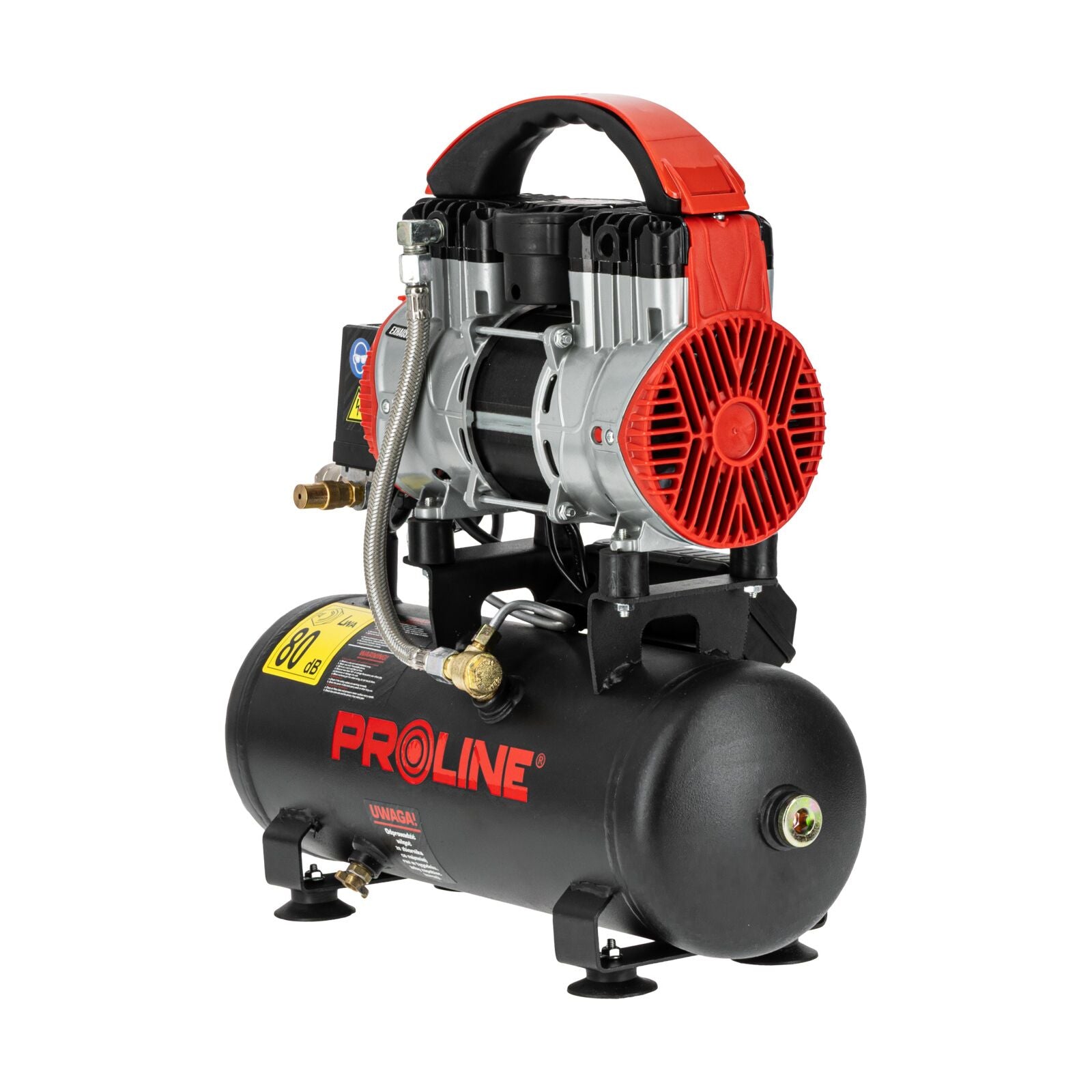 Bezolejový vzduchový kompresor 9l 750w 8bar 167l/min 58,1 Db 15 Kg 3vrstvá ocel Proline