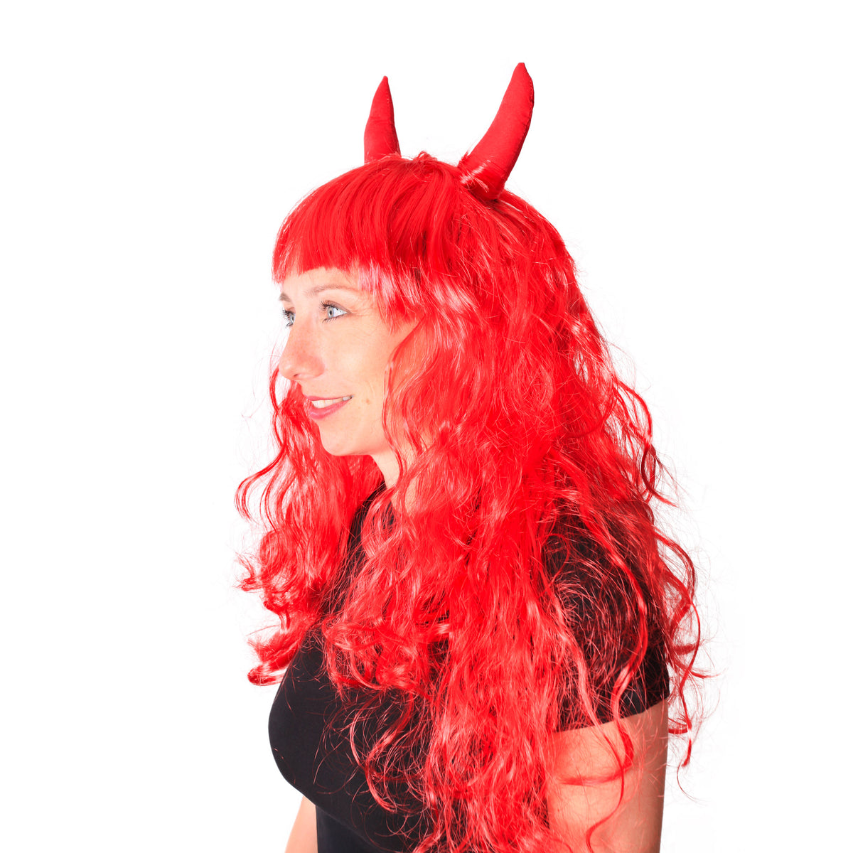 Devil Wig With Horns For Adults