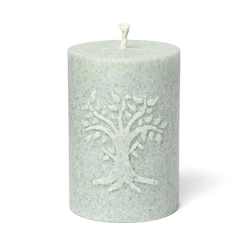 Embossed Votive Candle Tree Of Life Stearin Sage Green --set Of 2 Pcs - 8x5.5 Cm