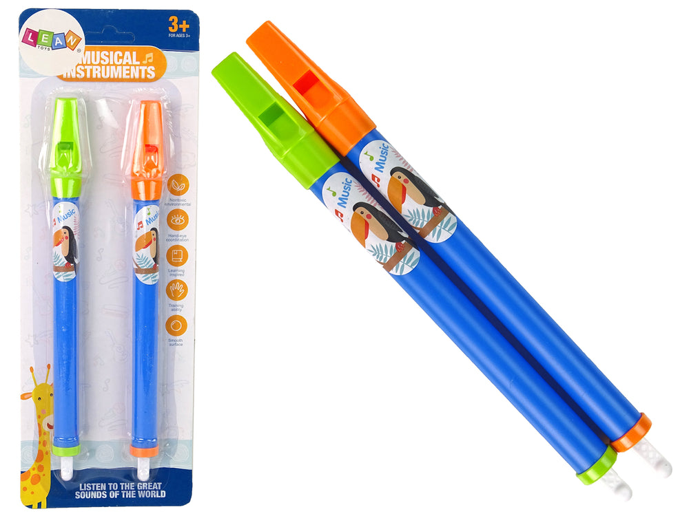 Set Of Two Flutes For Children Blue Animals