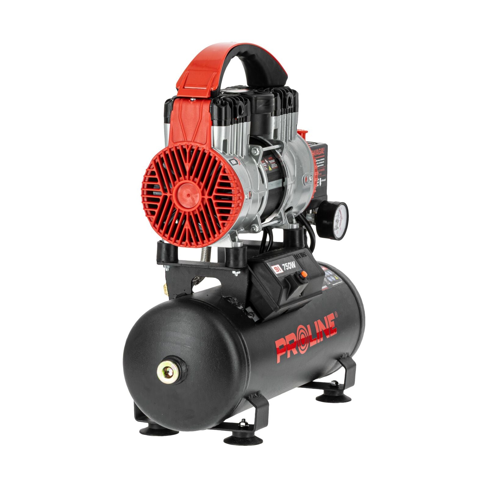 Bezolejový vzduchový kompresor 9l 750w 8bar 167l/min 58,1 Db 15 Kg 3vrstvá ocel Proline