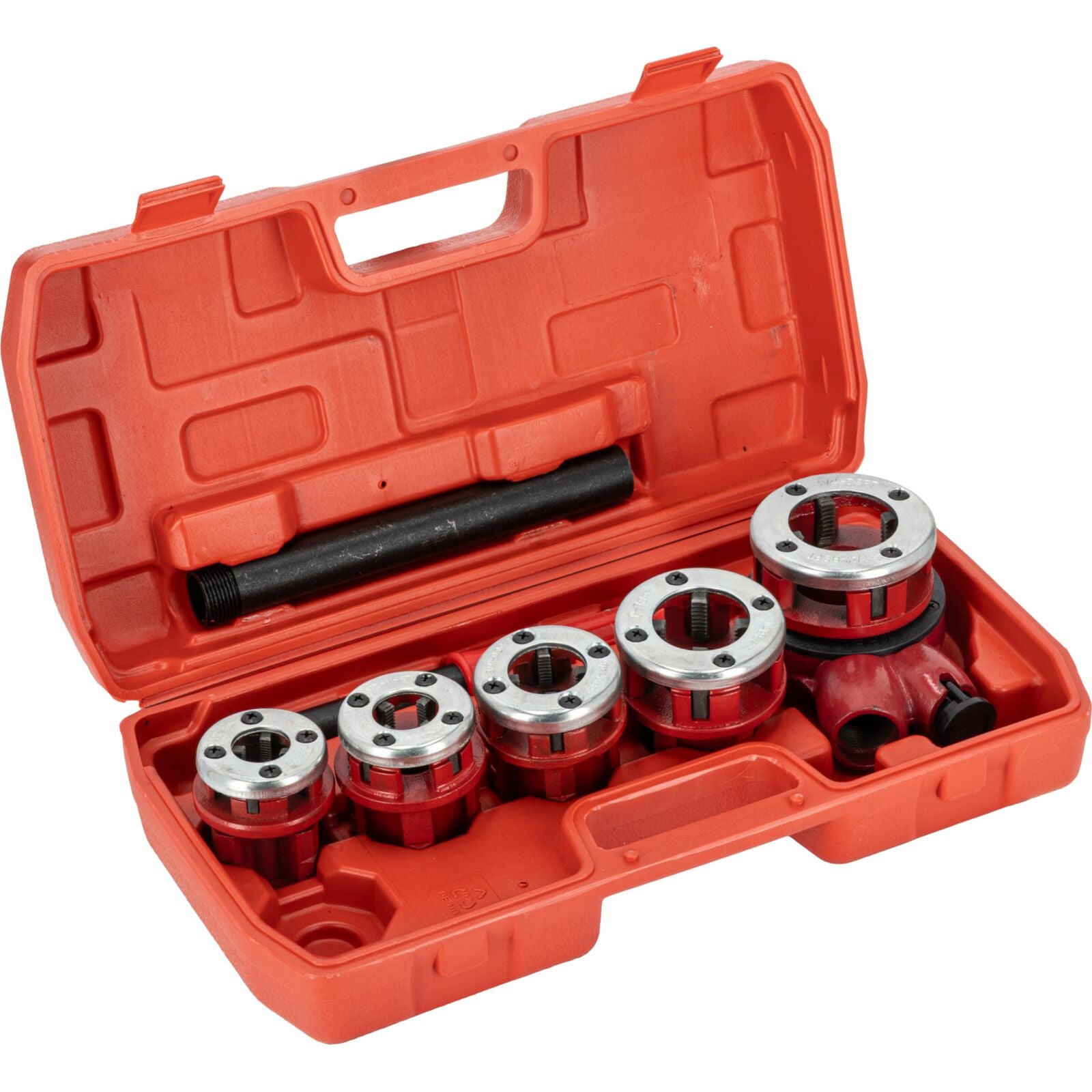 Zestaw 5 szt. matryc grzechotkowych (3/8 12 34 1 1,1/4) w czerwonym pudełku. Etykieta naklejona i owinięta folią termokurczliwą.