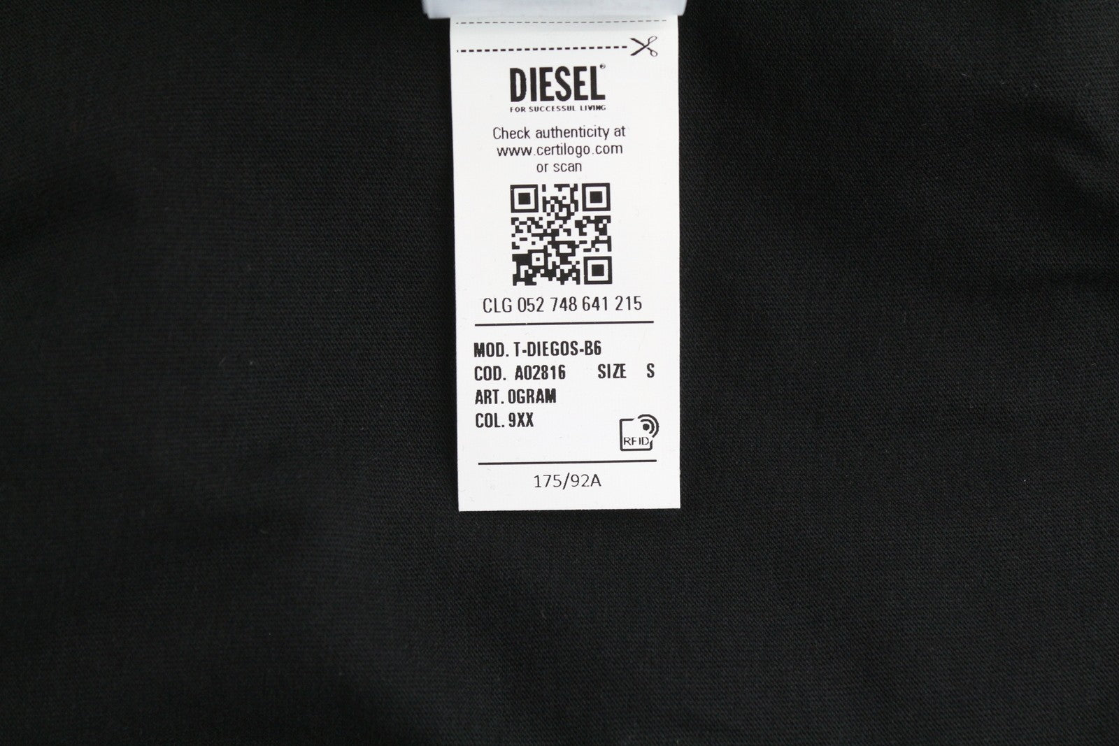 Diesel T-diegos-b6 Men's T-shirtblack Elastic Cotton Tricot Short Sleeved