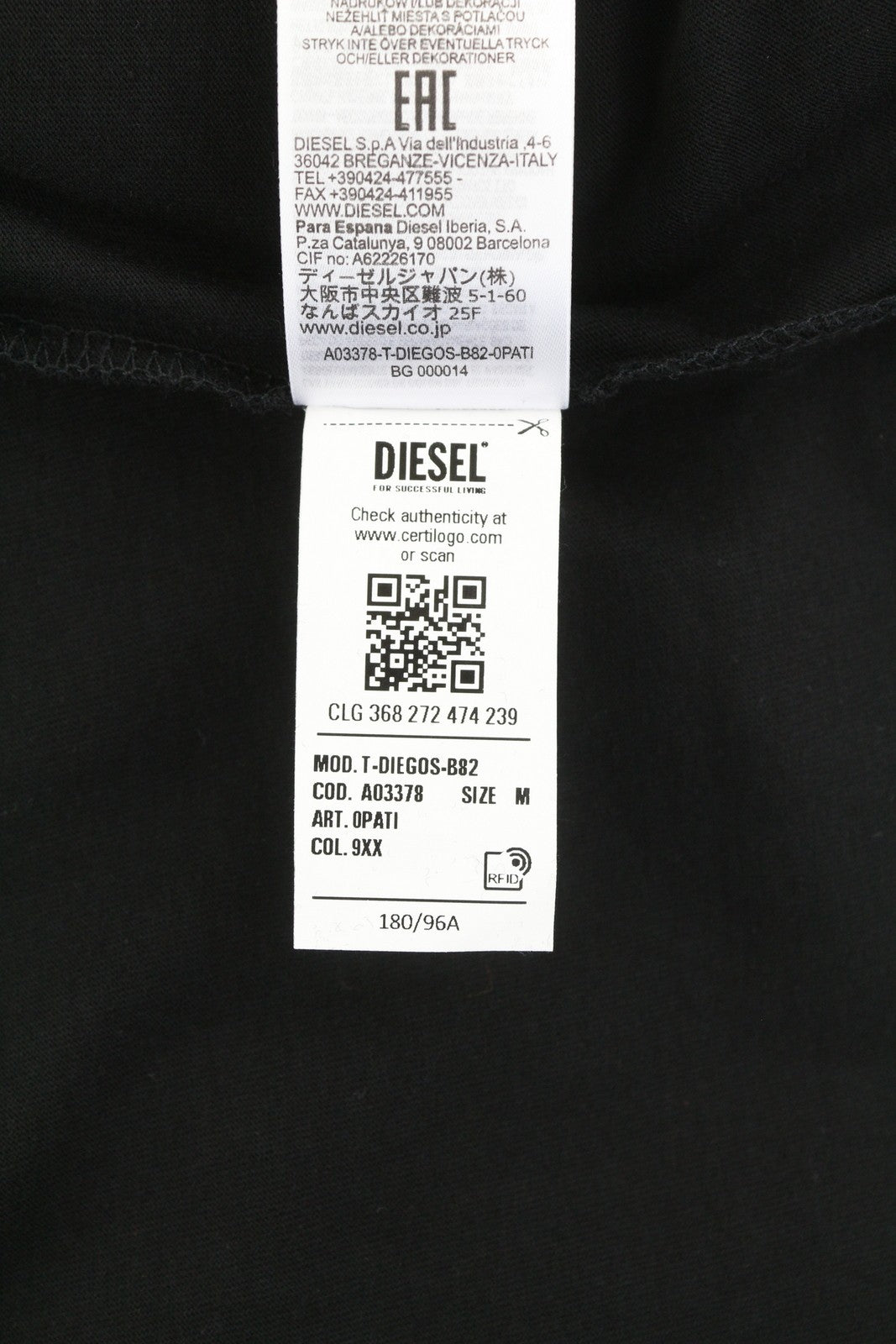 Pánské tričko Diesel T-diegos-b82 černé Stretch Tricot Crew Krátký rukáv