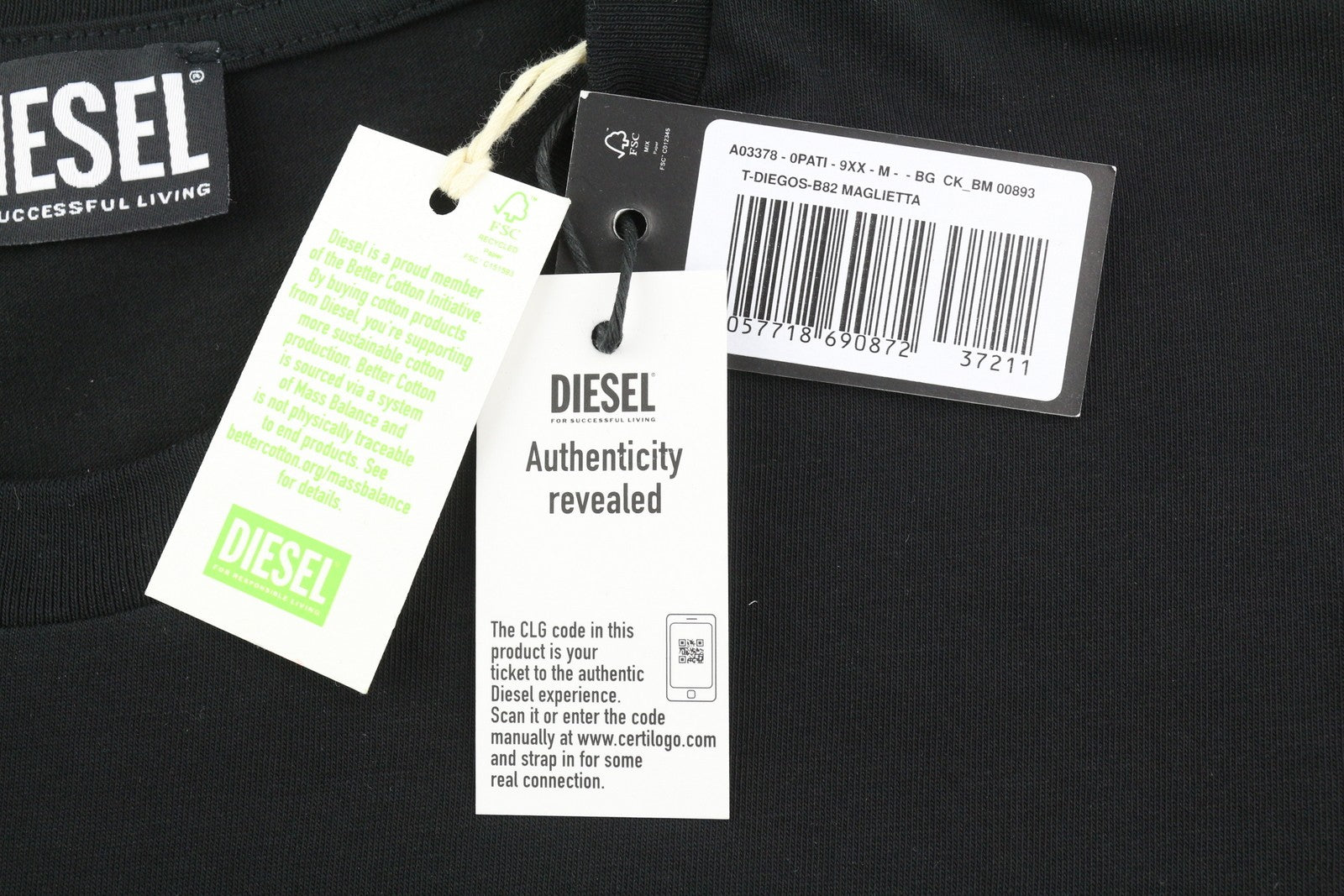 Pánské tričko Diesel T-diegos-b82 černé Stretch Tricot Crew Krátký rukáv