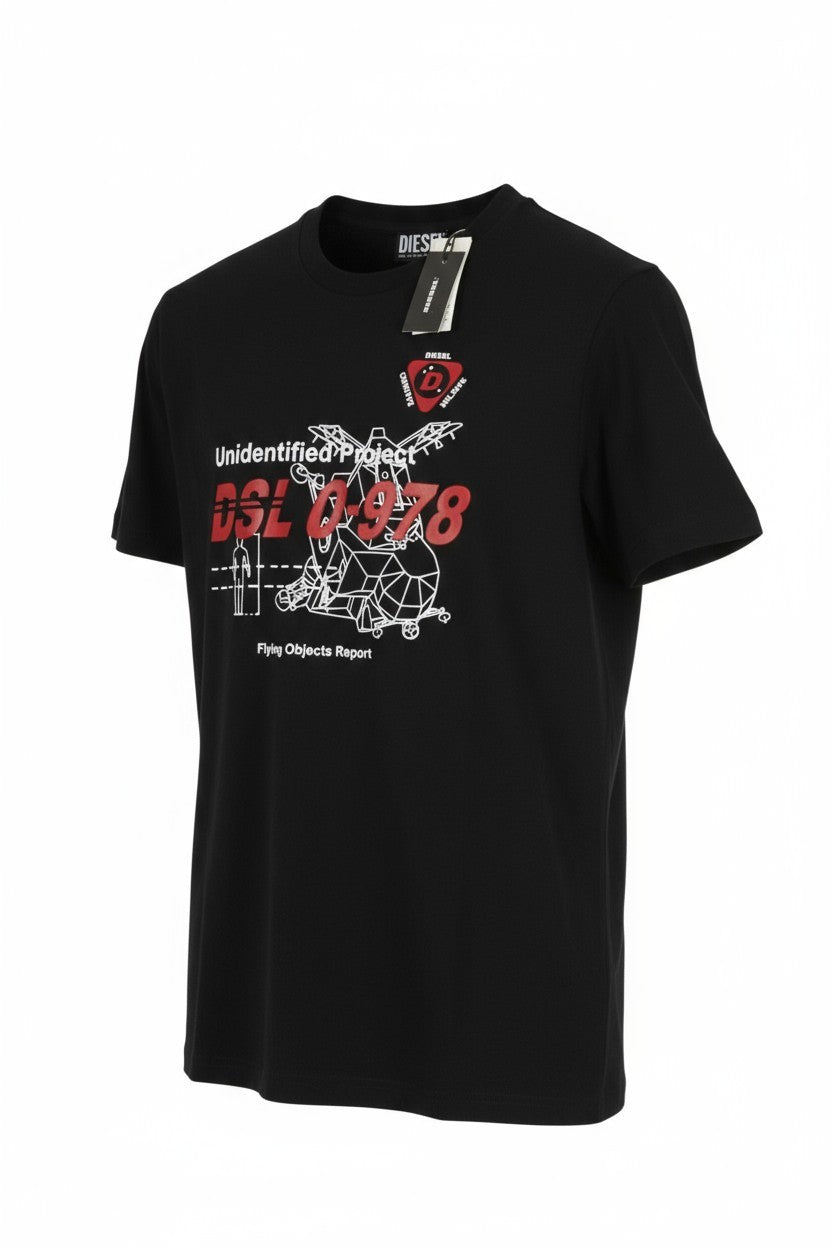 Diesel T-diegos-b82 T-shirt til mænd, sort Tricot Stretch Crew Kortærmet