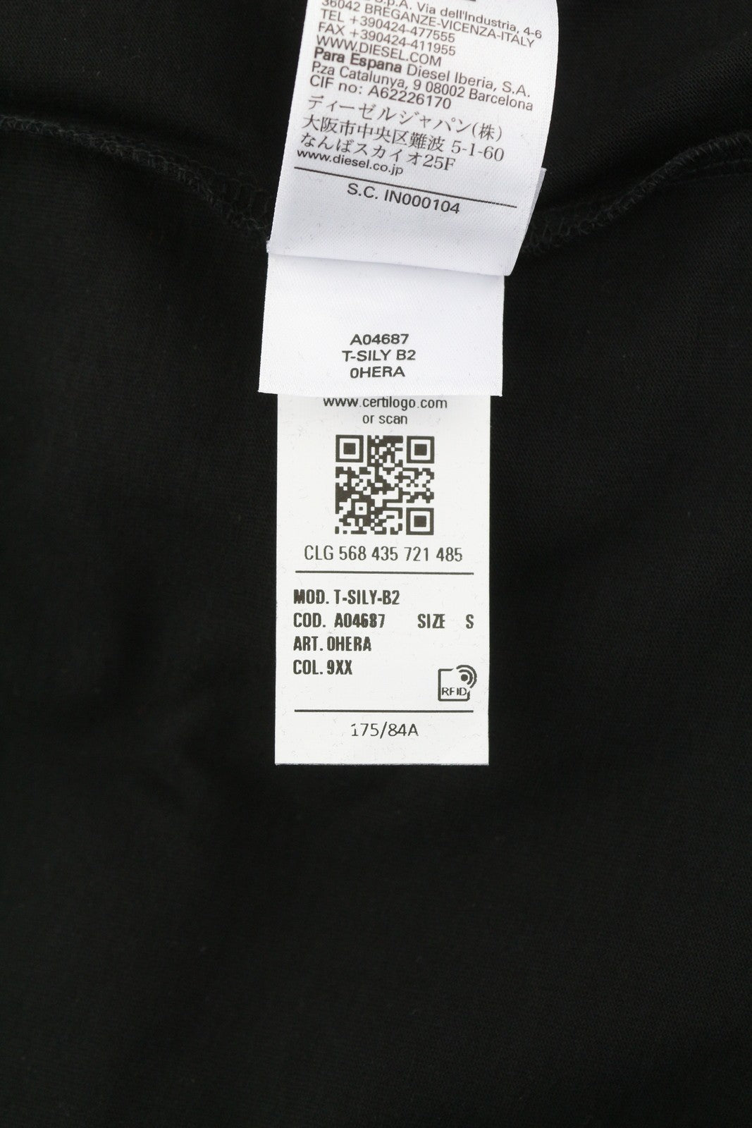 Pánské tričko Diesel T-sily-b2 černé Stretch Tricot Crew Collar