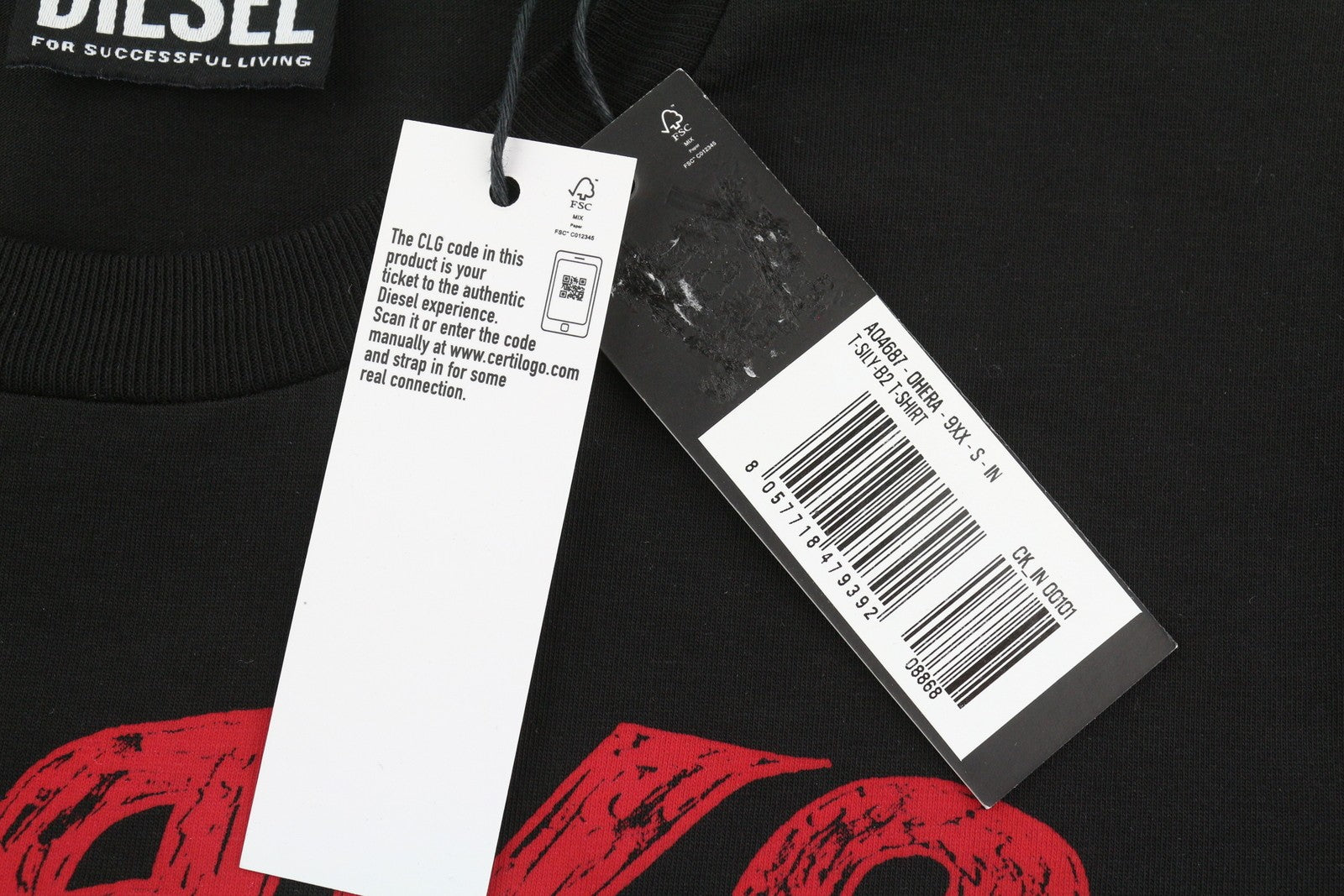 Pánské tričko Diesel T-sily-b2 černé Stretch Tricot Crew Collar