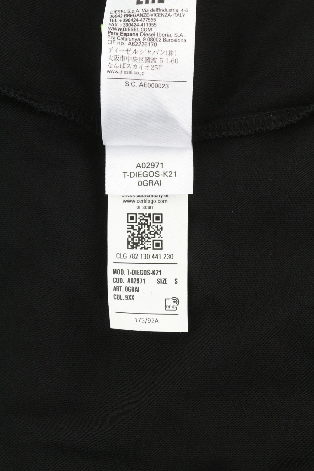 Tricou pentru bărbați Diesel T-diegos-k21, sigla frontală negru Stretch Tricot