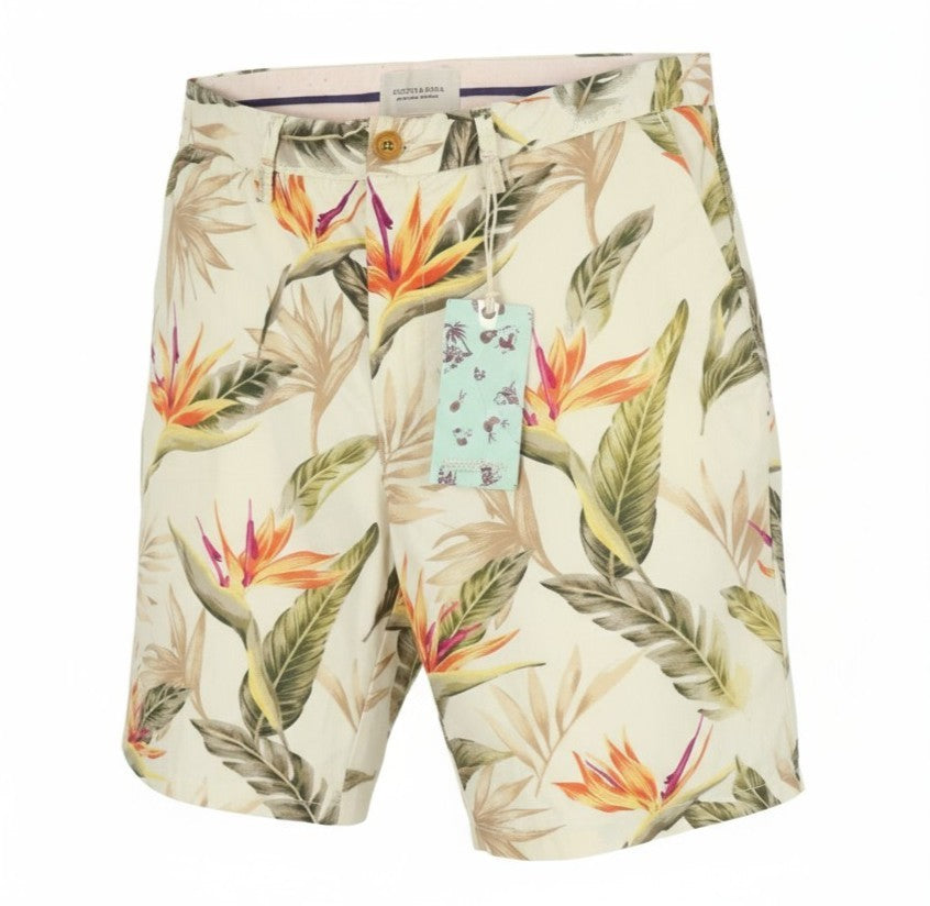 Scotch & Soda Pantaloncini da uomo con motivo a foglie colorate, logo chino, casual