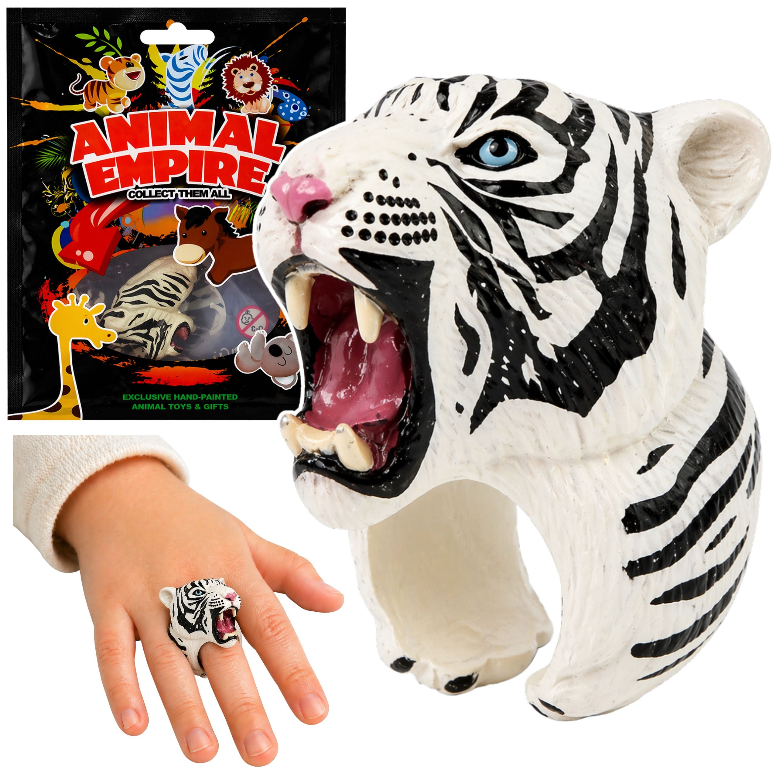 Hand Ring Educational Animals Tiger White