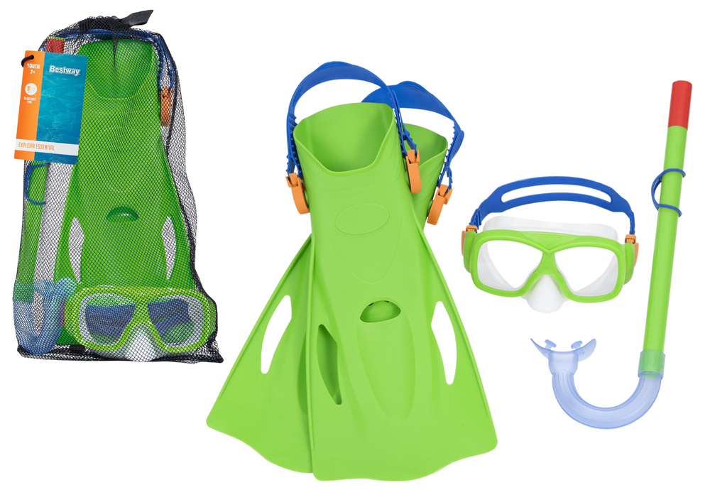 Set Buceo Máscara Snorkel Aletas Verde Bestway 25019