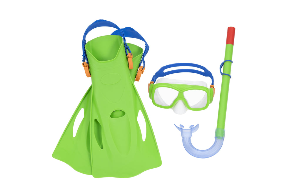 Set Buceo Máscara Snorkel Aletas Verde Bestway 25019