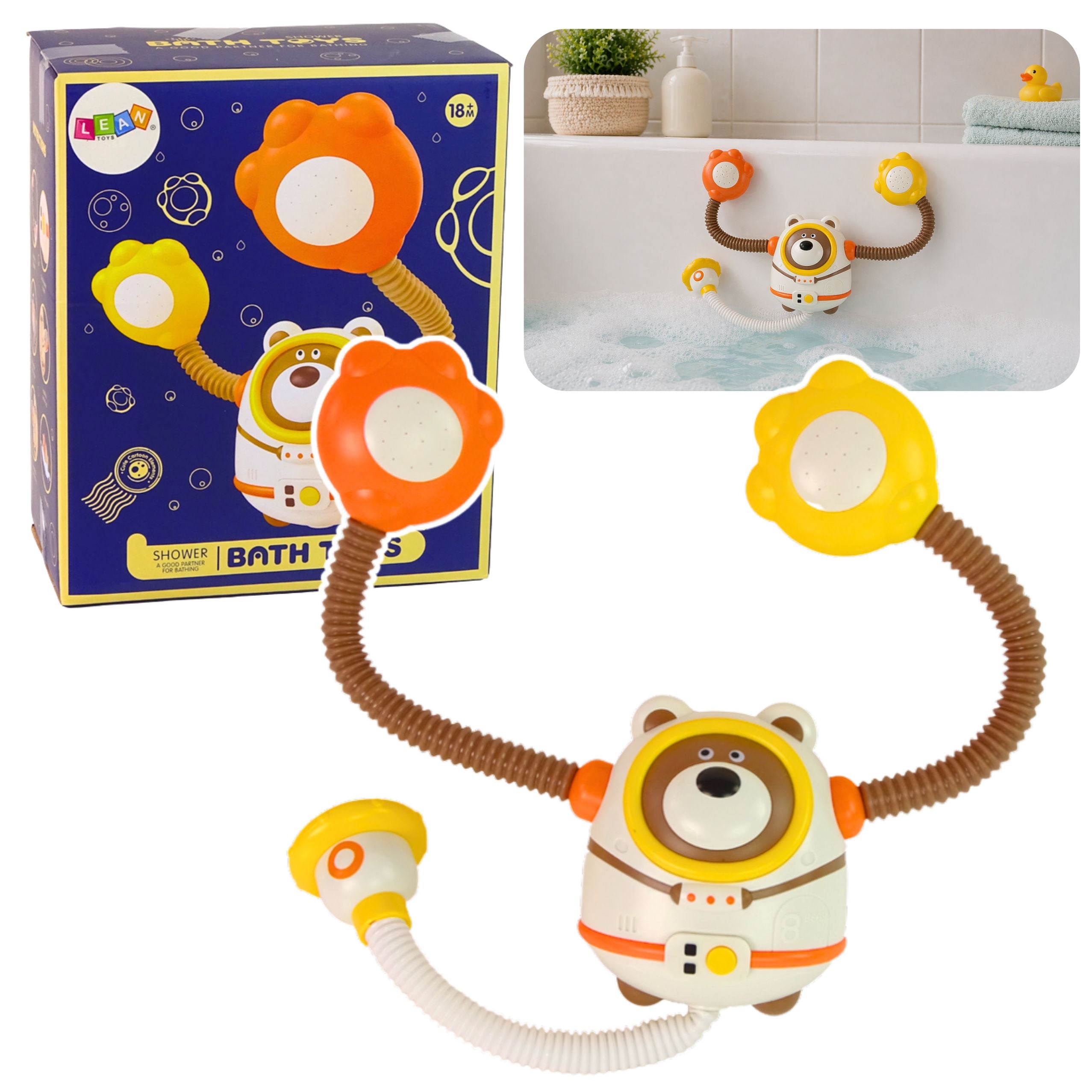Water Bath Toy Teddy Bear Astronaut Shower With Water Circulation Suction Cups