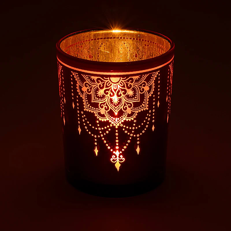 Lysestage Metallic Mandala --sæt af 2 stk - 10x12,5 Cm